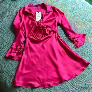 HOT PINK SATIN ZARA DRESS